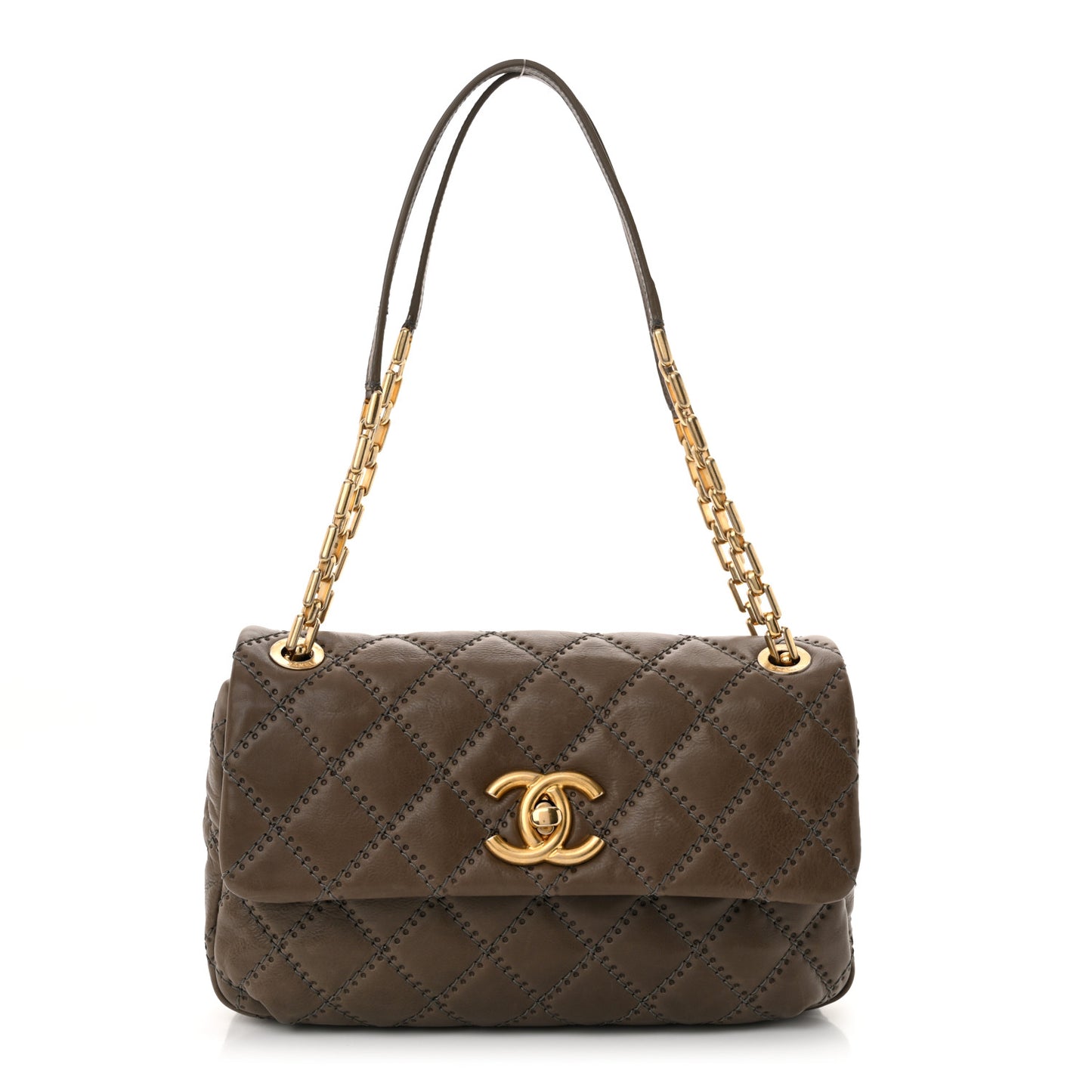 Calfskin Quilted Retro Chain Flap Dark Grey