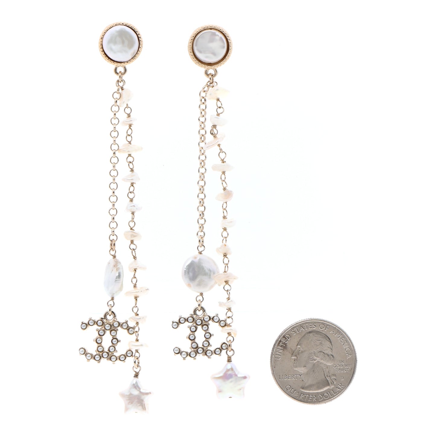 Crystal Mother of Pearl CC Star Dangle Earrings Gold