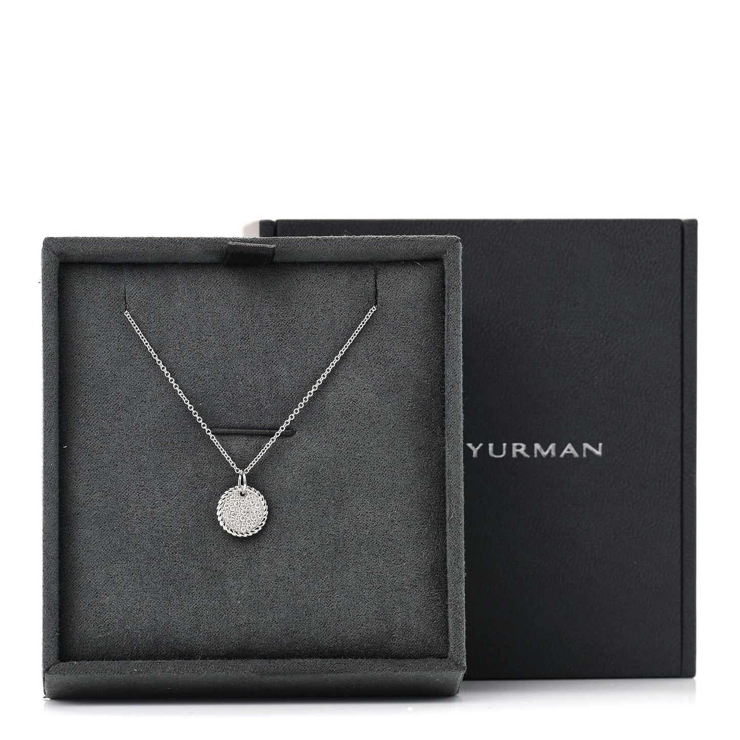18K White Gold Diamond Cable Collectibles Pave Charm Pendant Necklace