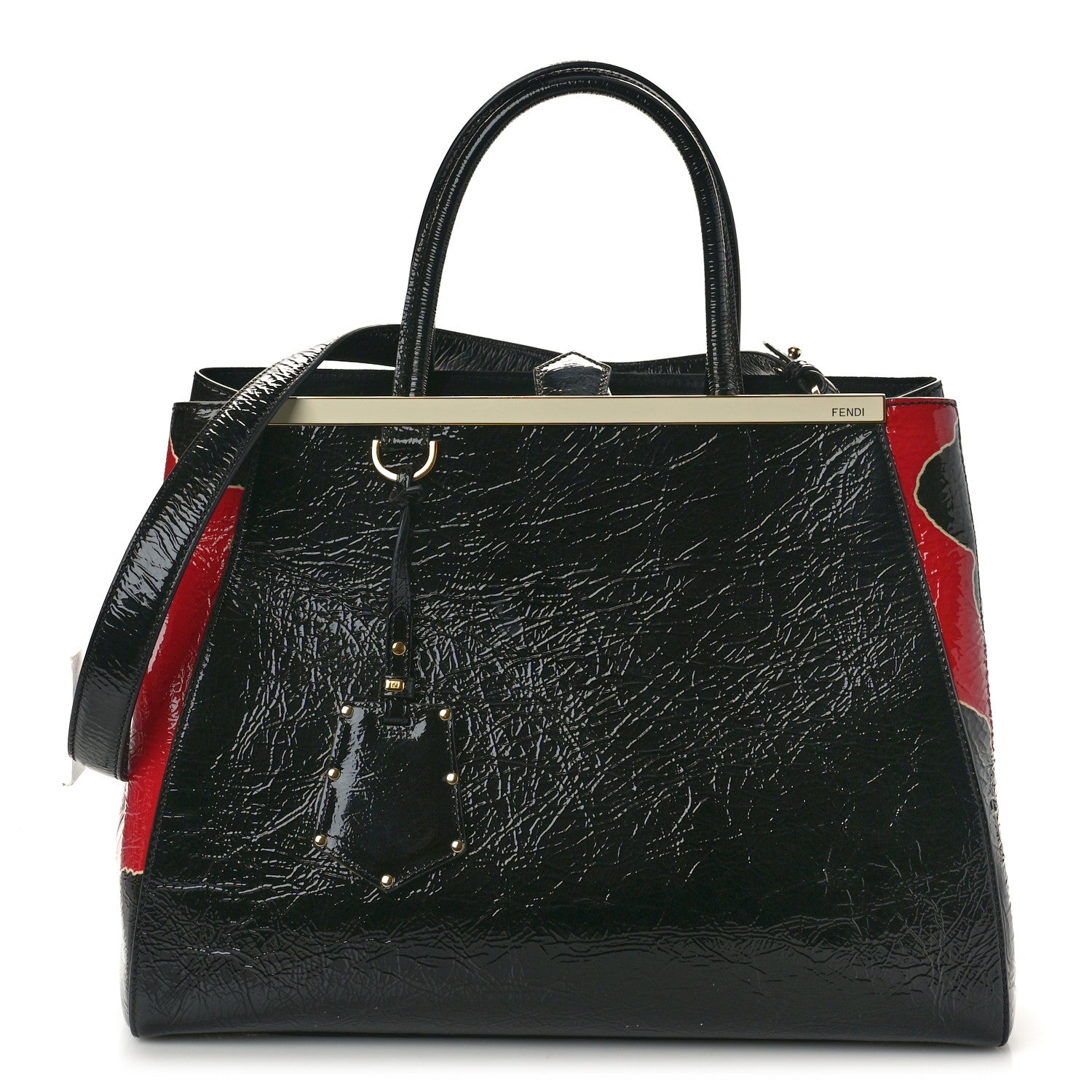 Fendi Patent Regular 2Jours Tote Black Red Milk 1 of 10