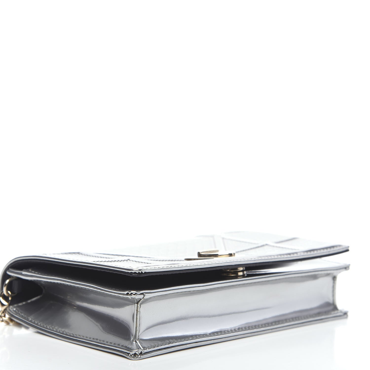 Christian Dior Metallic Patent Micro-Cannage Diorama Wallet on Chain Pouch Silver 3 of 9