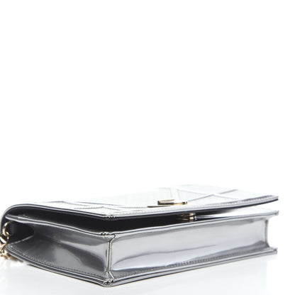 Christian Dior Metallic Patent Micro-Cannage Diorama Wallet on Chain Pouch Silver 3 of 9