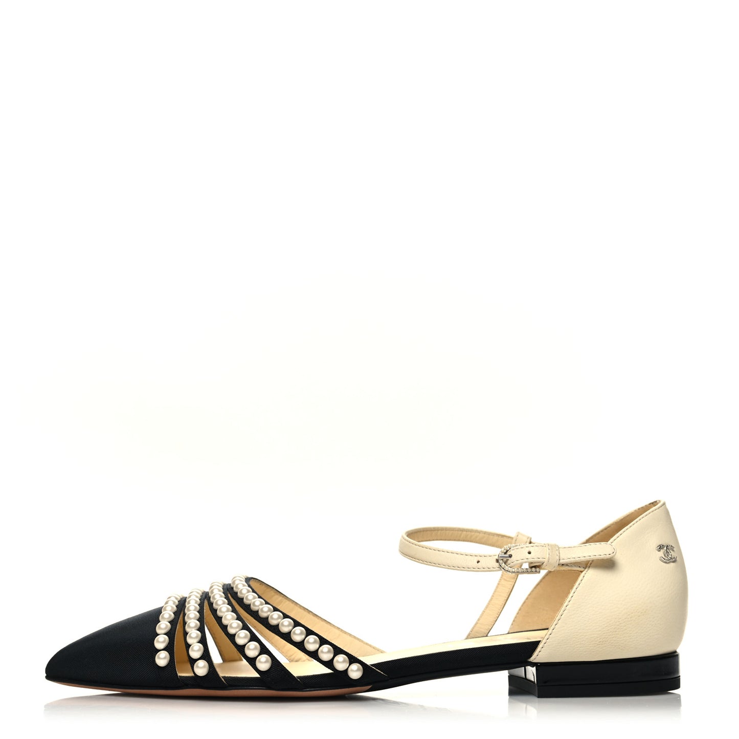Lambskin Grosgrain Pearl Slingbacks 37.5 White Black