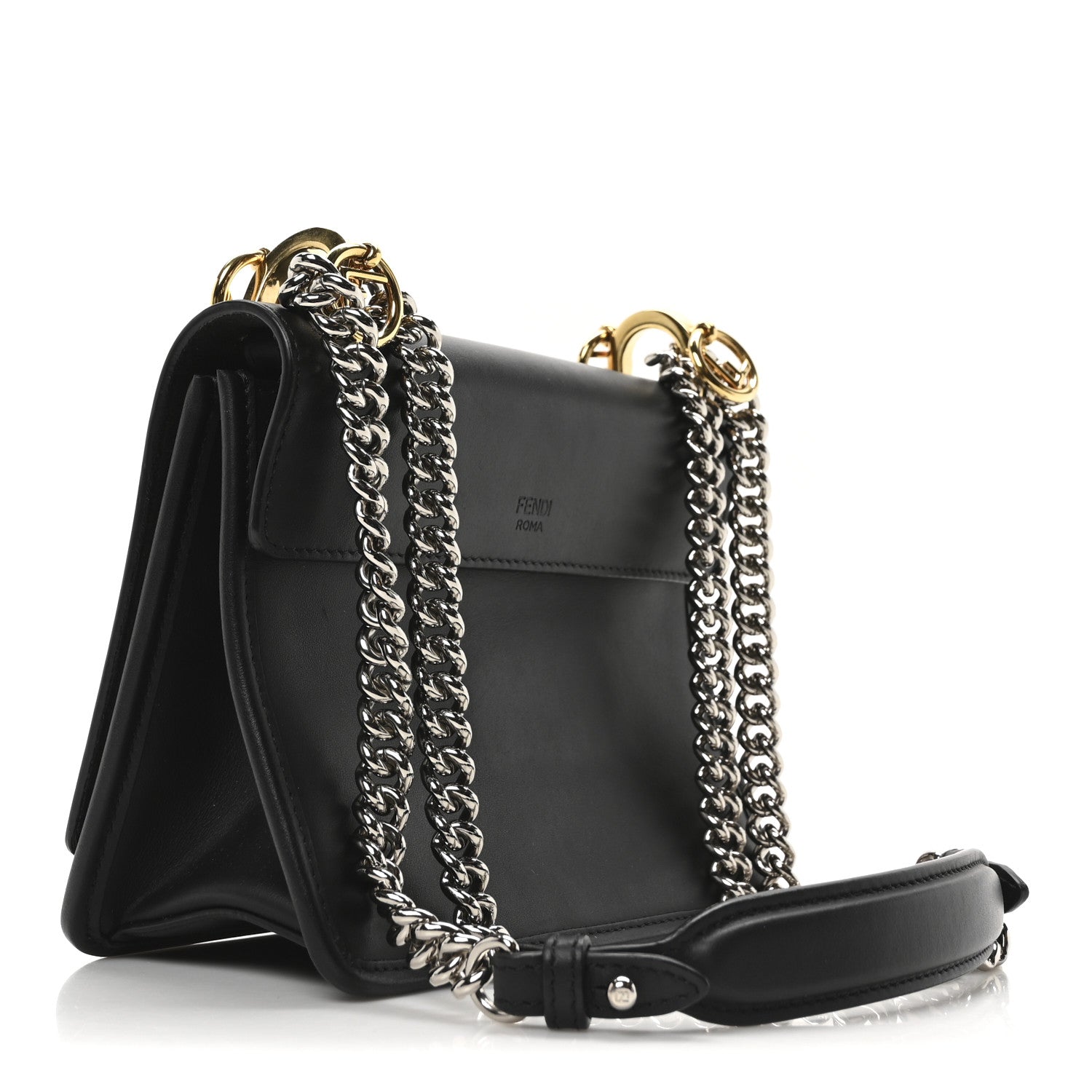 Fendi Vitello Century Velvet F is Fendi FF Small Kan I Shoulder Bag Black Tobacco 3 of 9