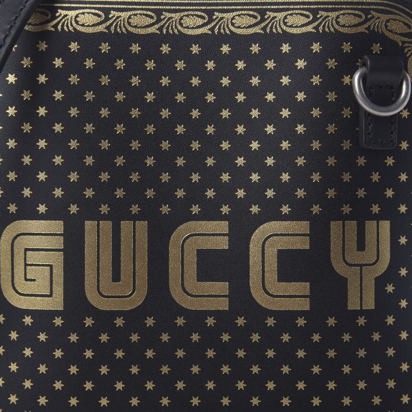X SEGA Calfskin GUCCY Stars Mini Dome Shoulder Bag Black Gold