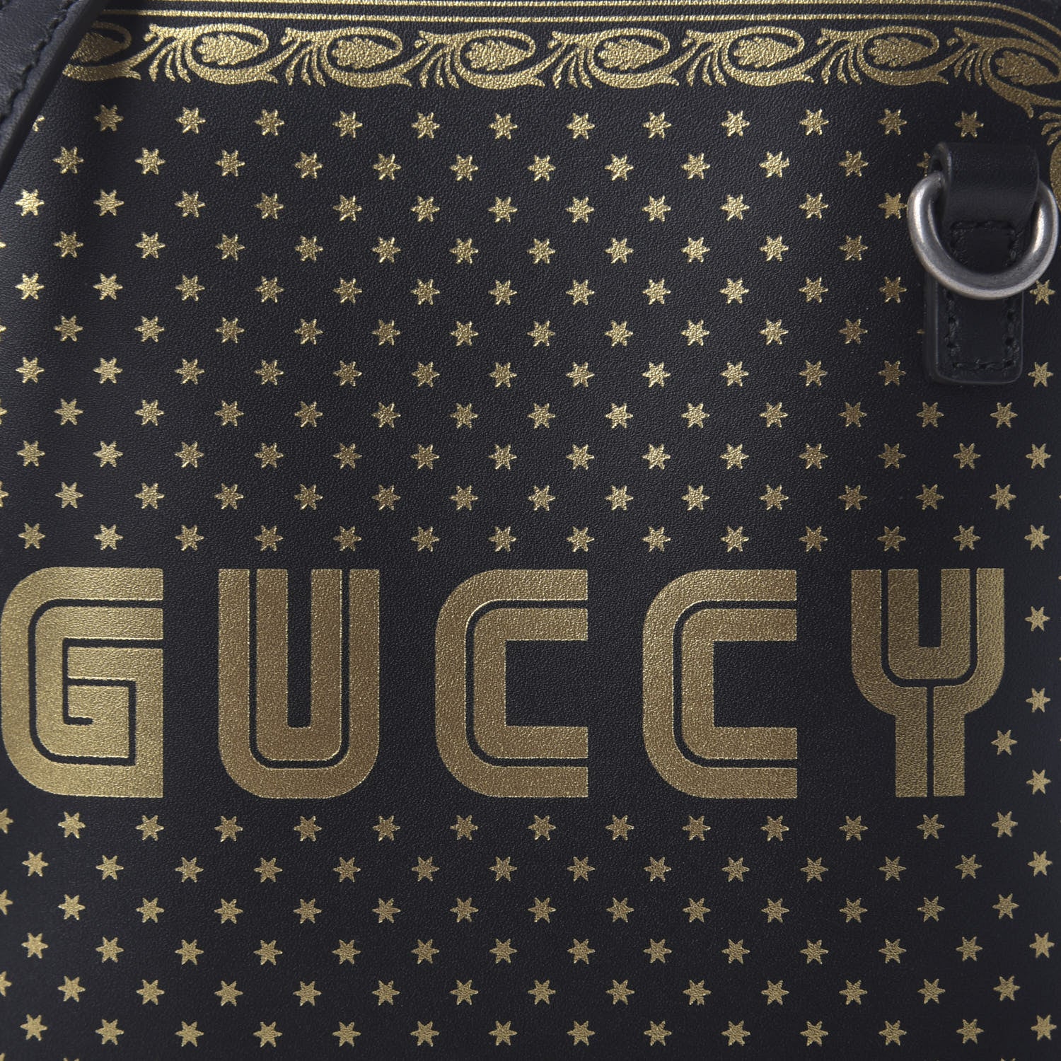 Gucci X SEGA Calfskin GUCCY Stars Mini Dome Shoulder Bag Black Gold 10 of 11
