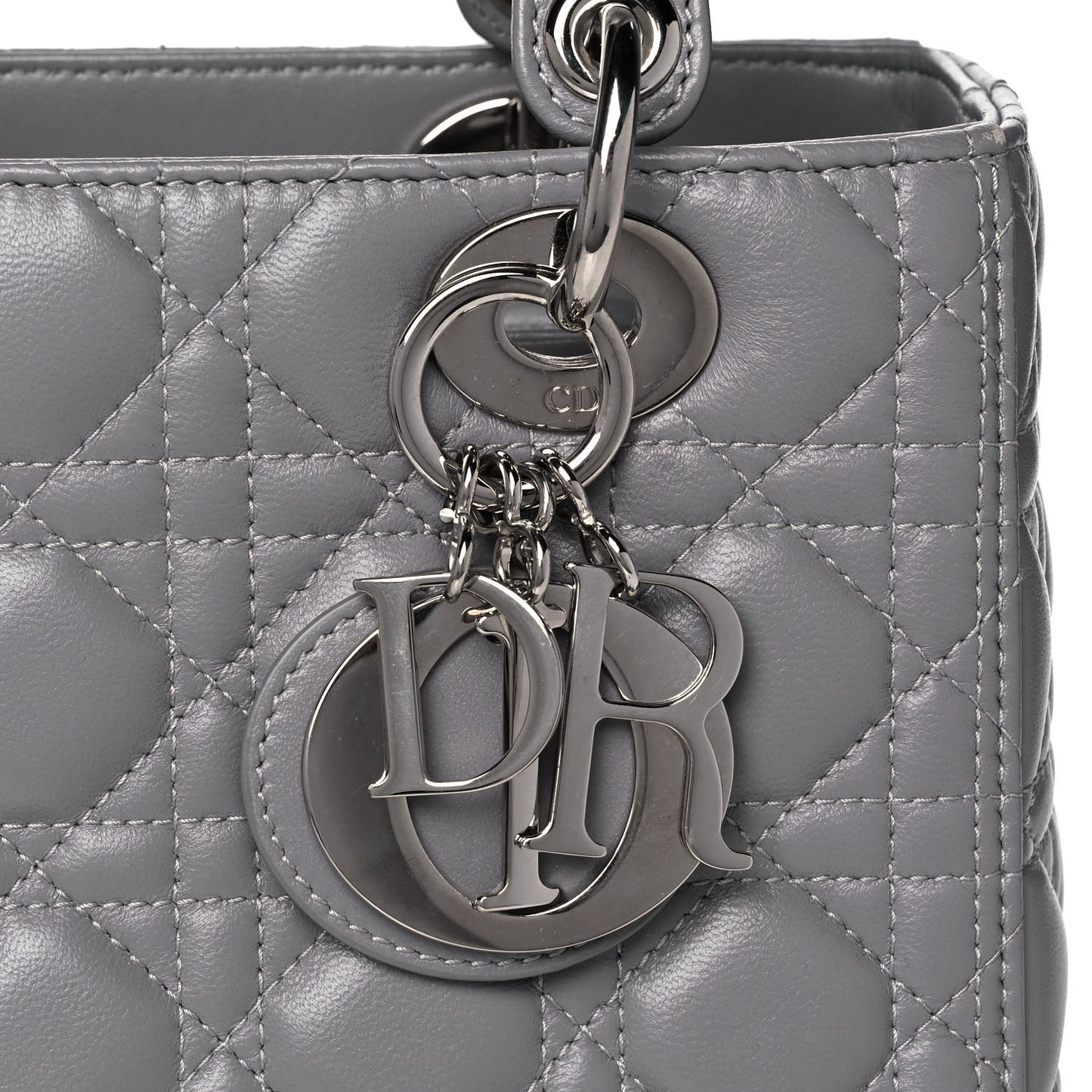 Lambskin Cannage Medium Lady Dior Crystal Strap Grey