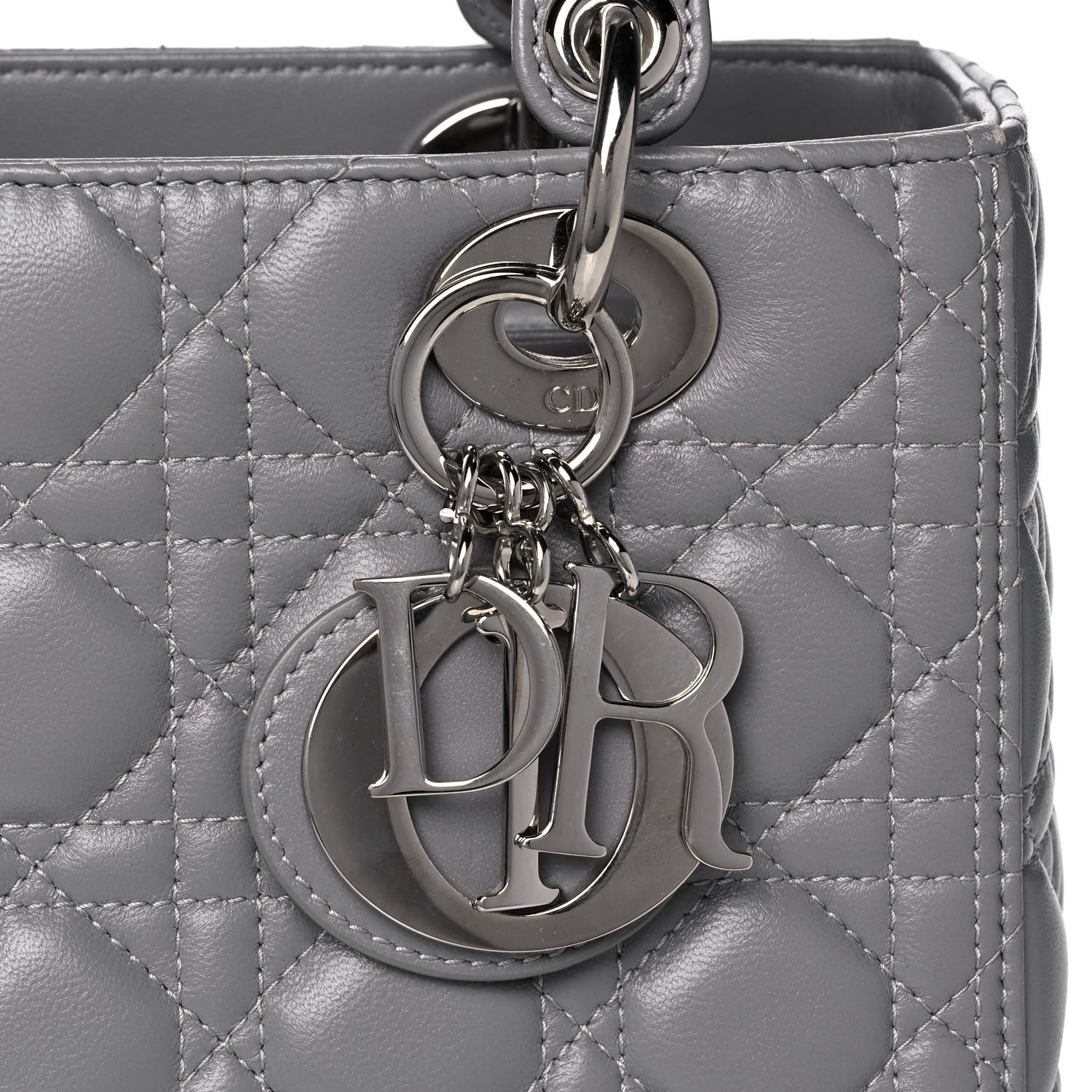 Christian Dior Lambskin Cannage Medium Lady Dior Crystal Strap Grey 8 of 15