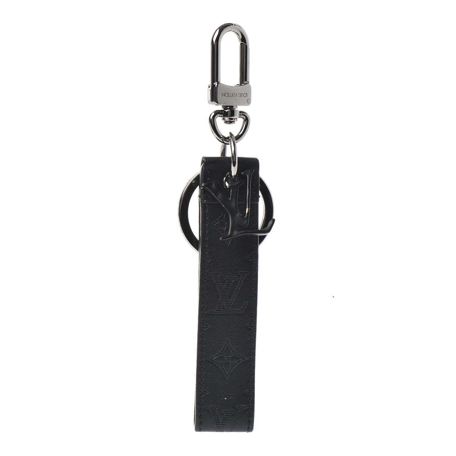 Louis Vuitton Calfskin LV Shape Dragonne Bag Charm Key Holder Black 1 of 3