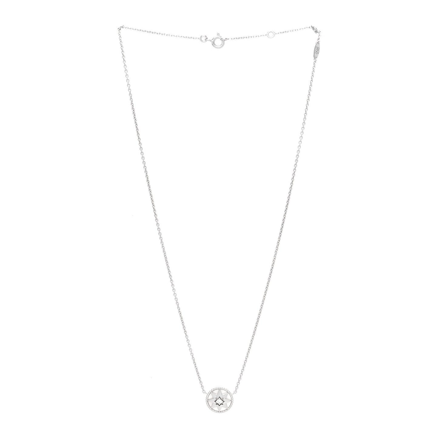 18K White Gold Diamond Mother of Pearl Rose Des Vents Necklace