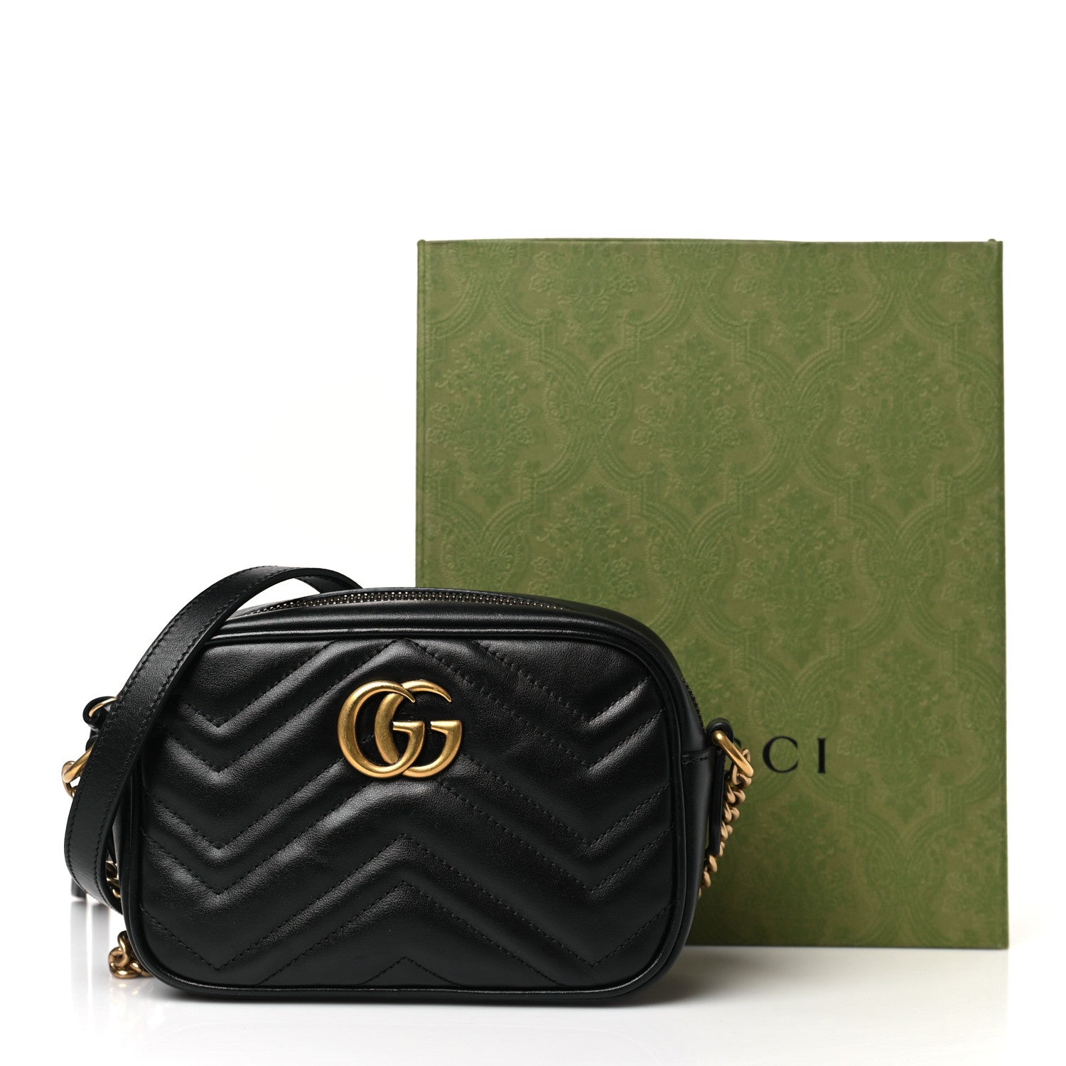Gucci Calfskin Matelasse Mini GG Marmont Chain Shoulder Bag Black 11 of 11
