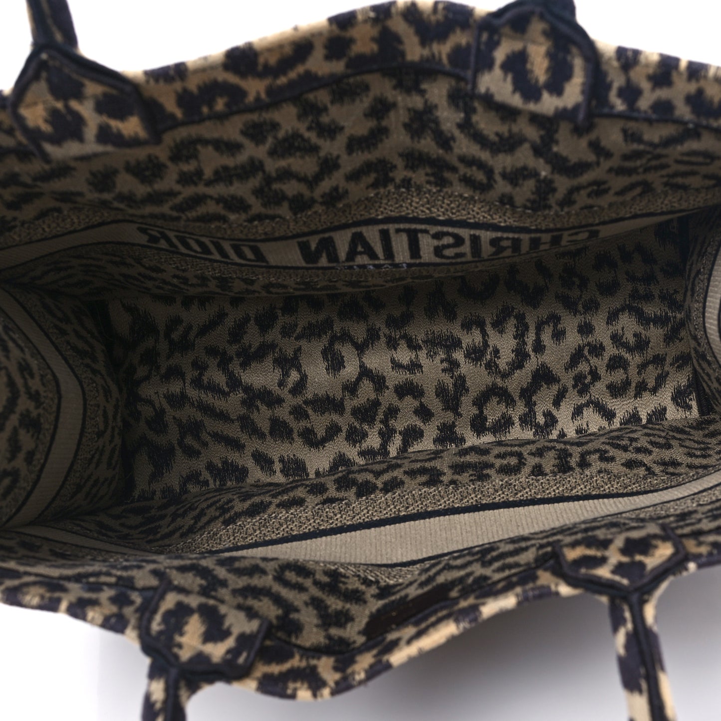Canvas Mizza Embroidered Large Leopard Book Tote Beige