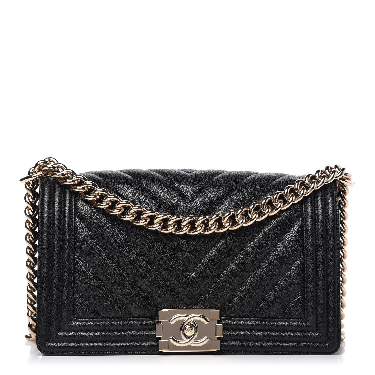 Caviar Chevron Quilted Medium Boy Flap Black