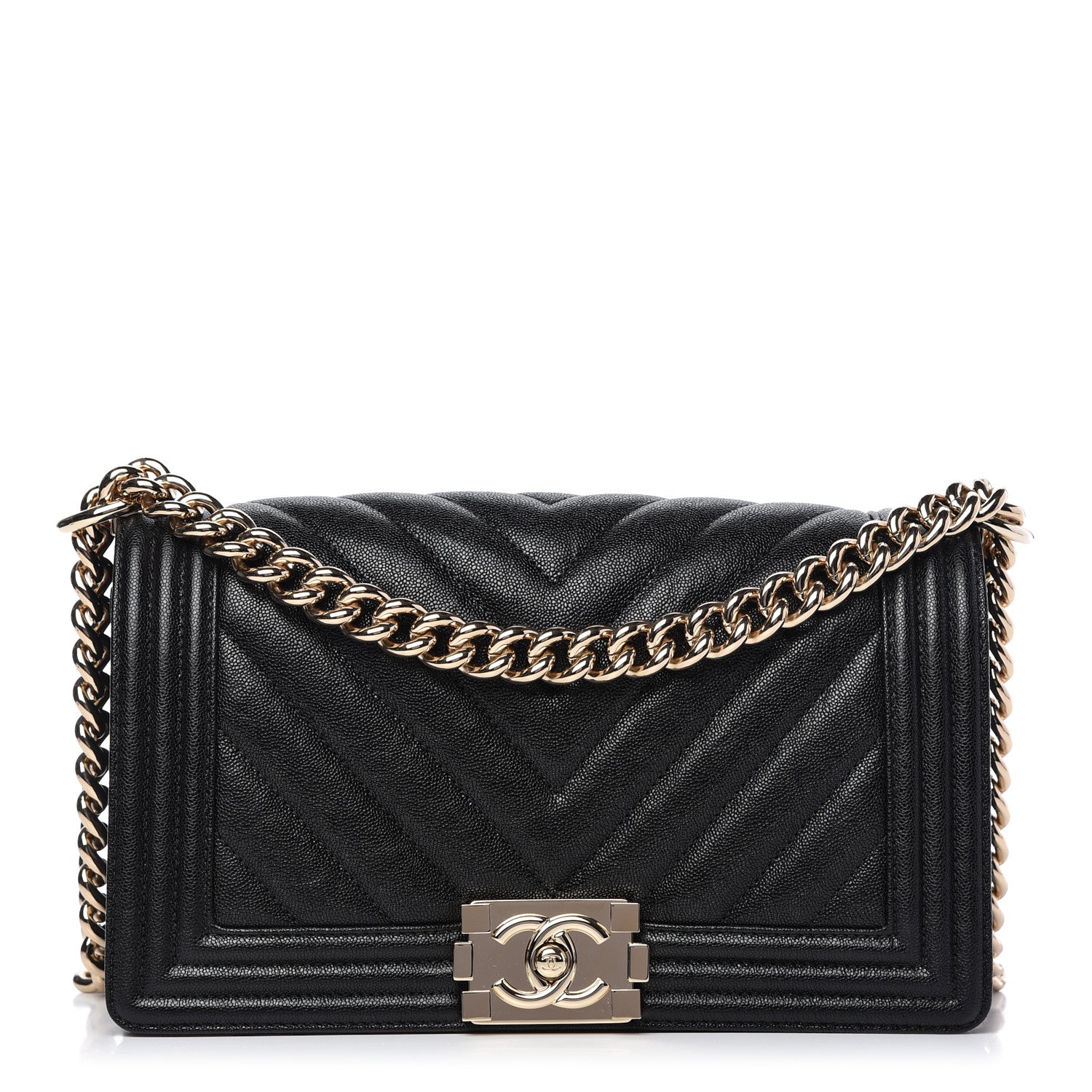 Chanel Caviar Chevron Quilted Medium Boy Flap Black 1 of 10