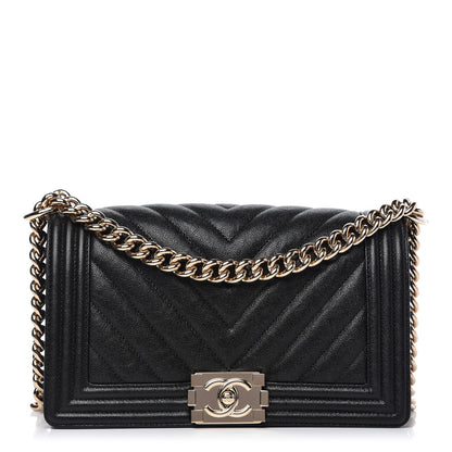 Chanel Caviar Chevron Quilted Medium Boy Flap Black 1 of 10