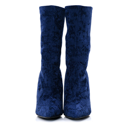 Balenciaga Velvet Spandex Extreme Pointed Toe Knife Ankle Boots 38 Blue 2 of 7