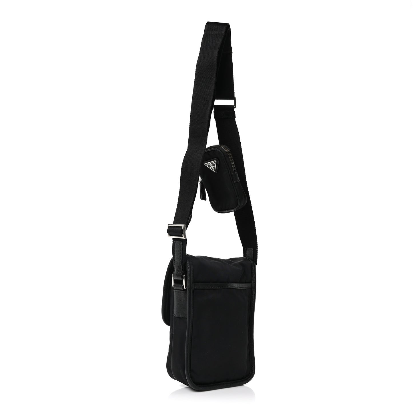 Re-Nylon Saffiano Mini Pocket Single Snap Buckle Messenger Bag Black