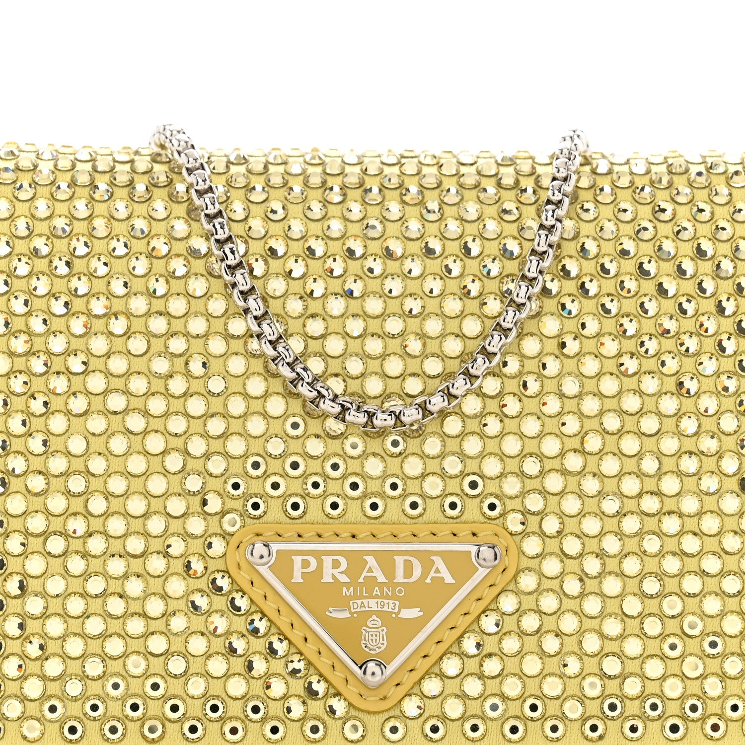 Prada Satin Crystal Metal Triangle Logo Card Holder With Strap Ananas 8 of 12