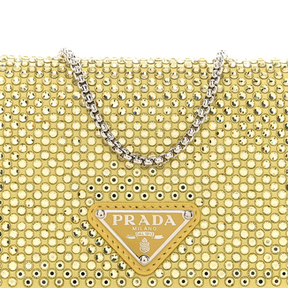 Prada Satin Crystal Metal Triangle Logo Card Holder With Strap Ananas 8 of 12