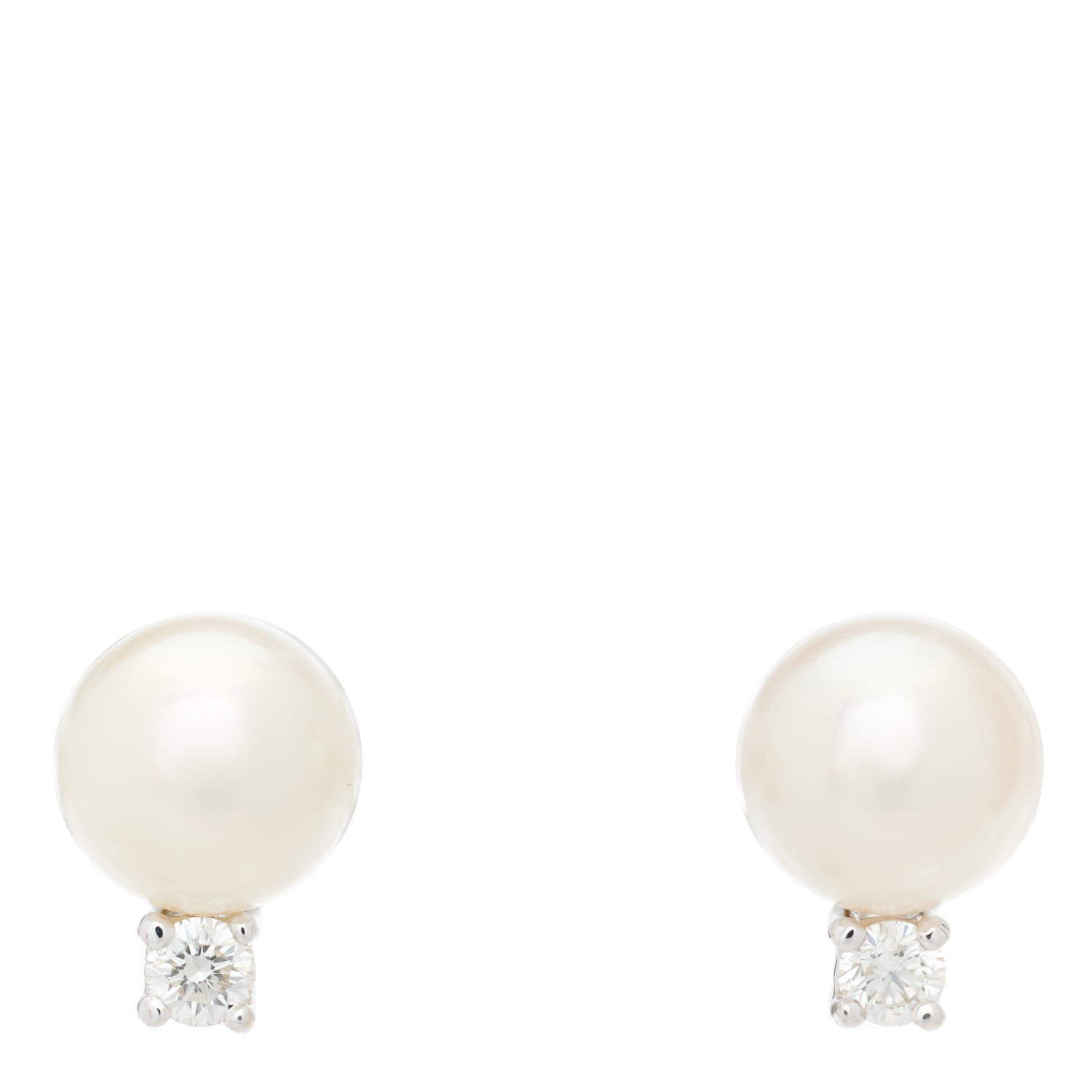 Tiffany 18K White Gold Diamond Akoya Pearl 6.5-7mm Signature Earrings 1 of 6