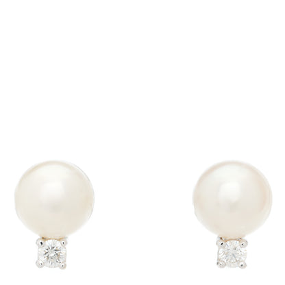 Tiffany 18K White Gold Diamond Akoya Pearl 6.5-7mm Signature Earrings 1 of 6
