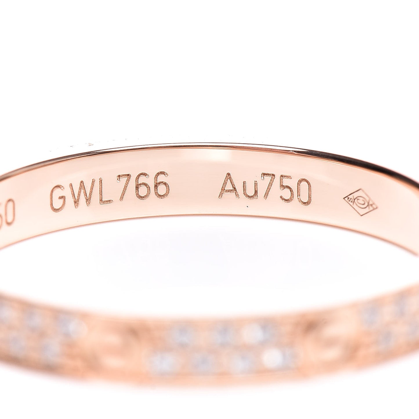 18K Pink Gold Diamond 2.6mm LOVE Paved Band Ring 50 5.25