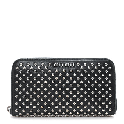 Miu Miu Nappa Metal Studded Zip Around Wallet Black 1 of 7