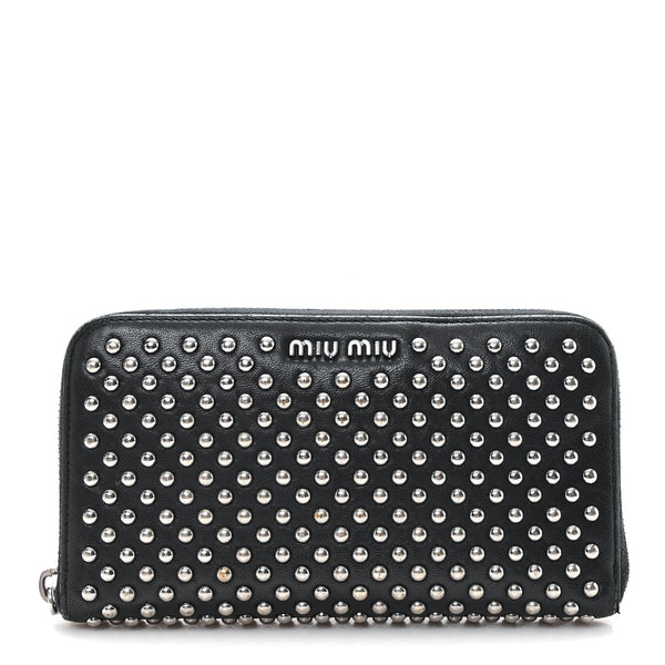 小物 miumiu archive studs wallet dial lock Miu Miu Nappa Metal Studded Zip Around Wallet Black 1887497