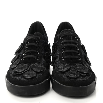 Chanel Suede Embroidered Flower Sneakers 36 Black 2 of 7