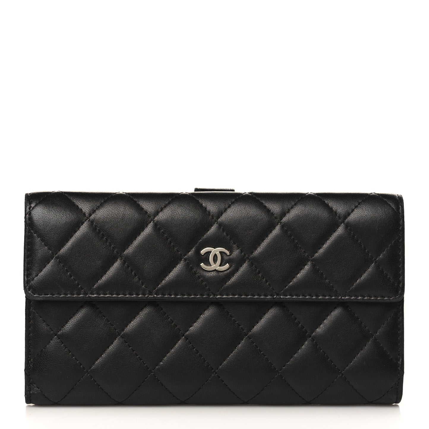 Lambskin Quilted Long Flap Wallet Black