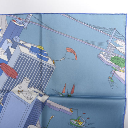 Hermes Silk The Battery New York Scarf 90 Bleu Vert Rose Pale 2 of 5
