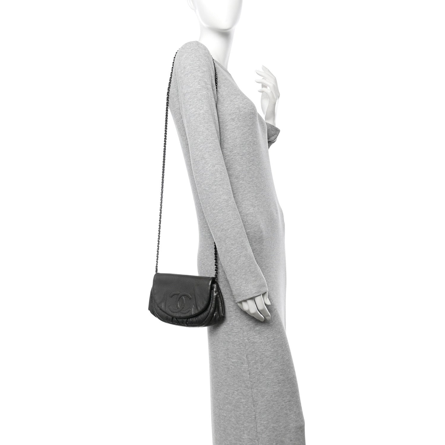 Chanel Metallic Caviar Half Moon Wallet On Chain WOC Dark Silver 2 of 11