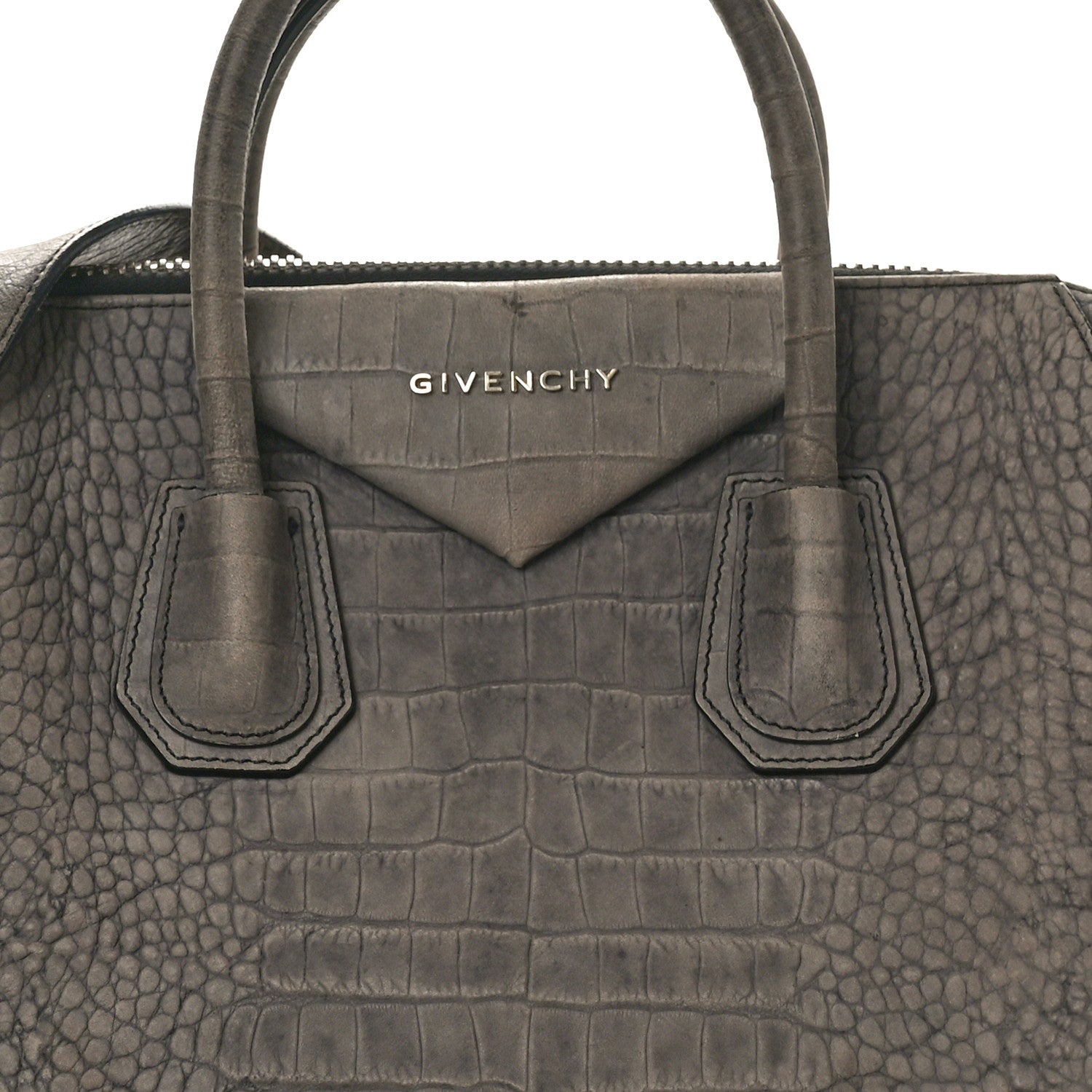 Givenchy Nubuck Crocodile Embossed Medium Antigona Washed Black 8 of 11