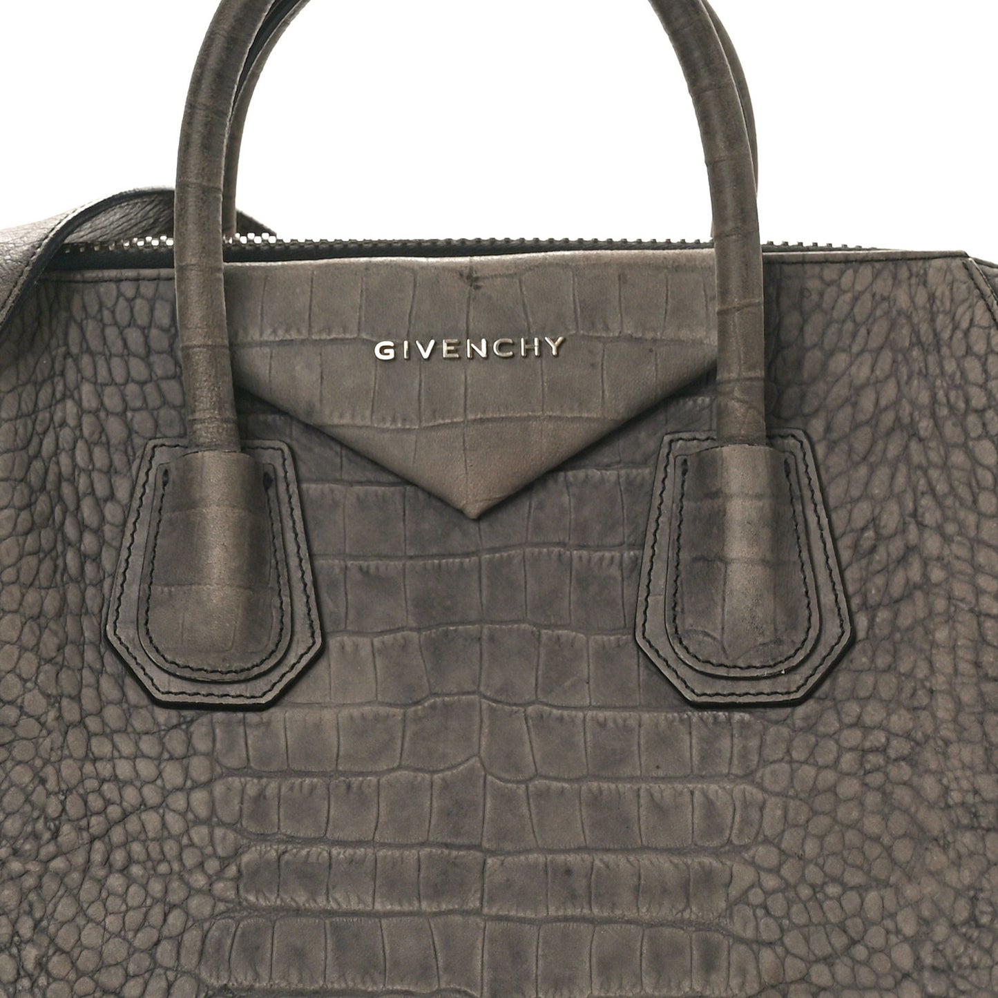 Nubuck Crocodile Embossed Medium Antigona Washed Black