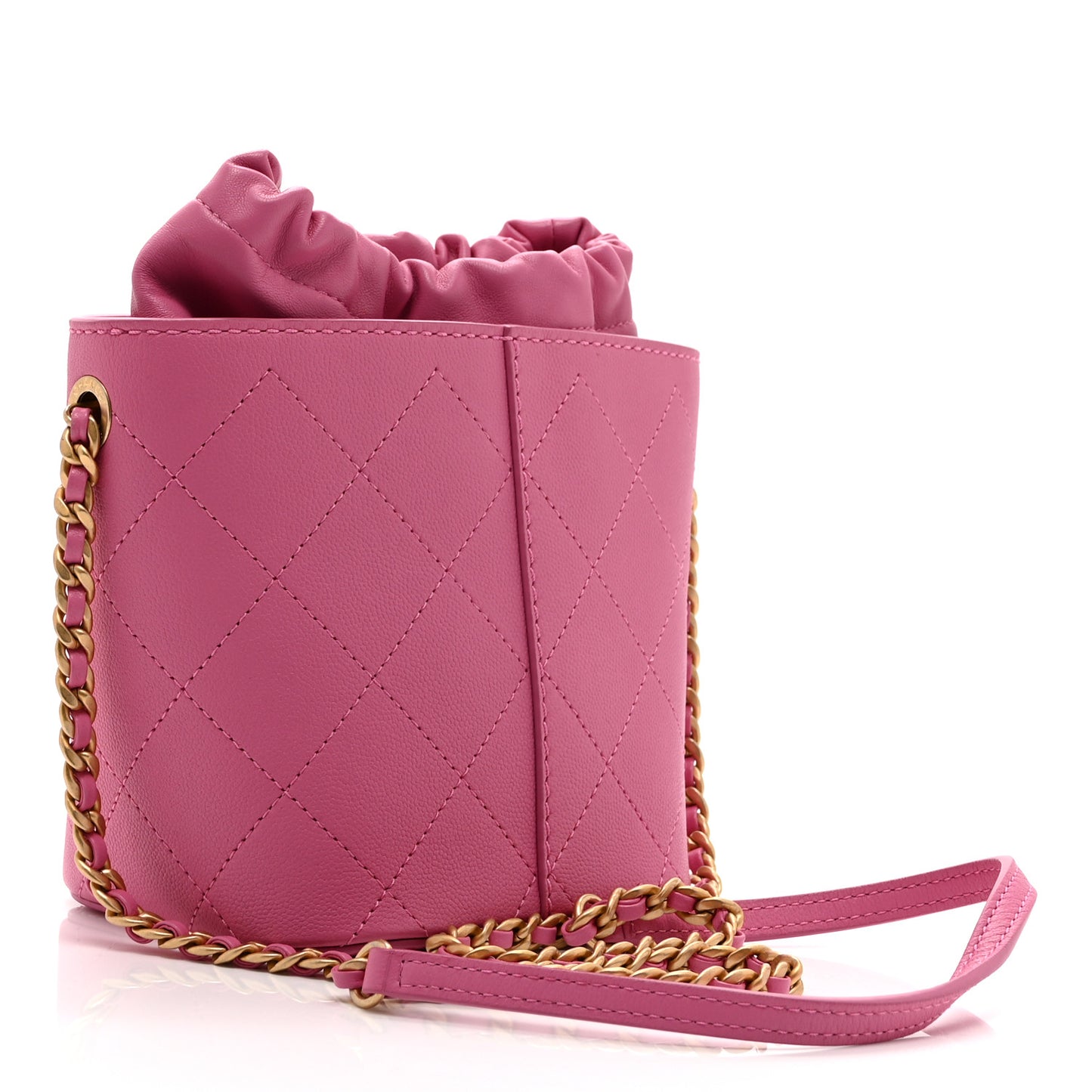Calfskin Small CC Chain Bucket Drawstring Bag Pink