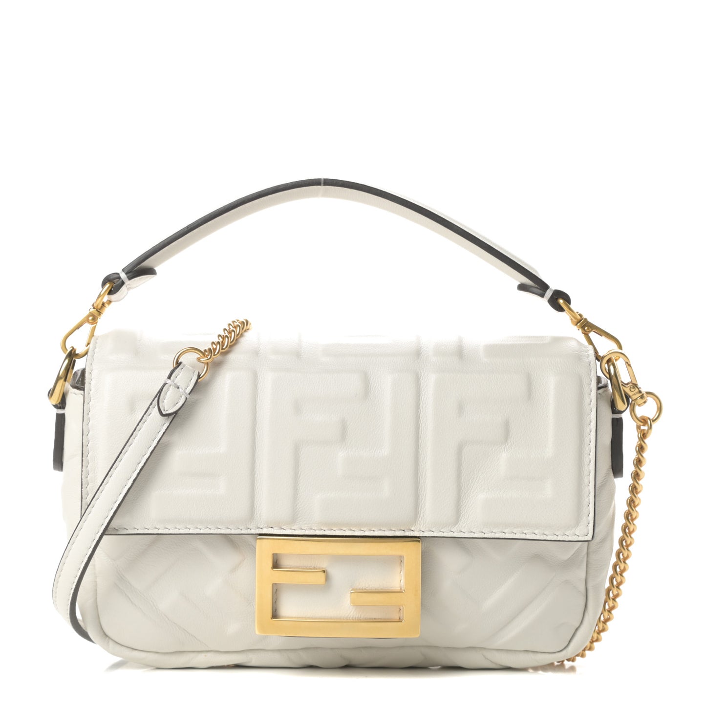 Nappa FF 1974 Embossed Mini Baguette White