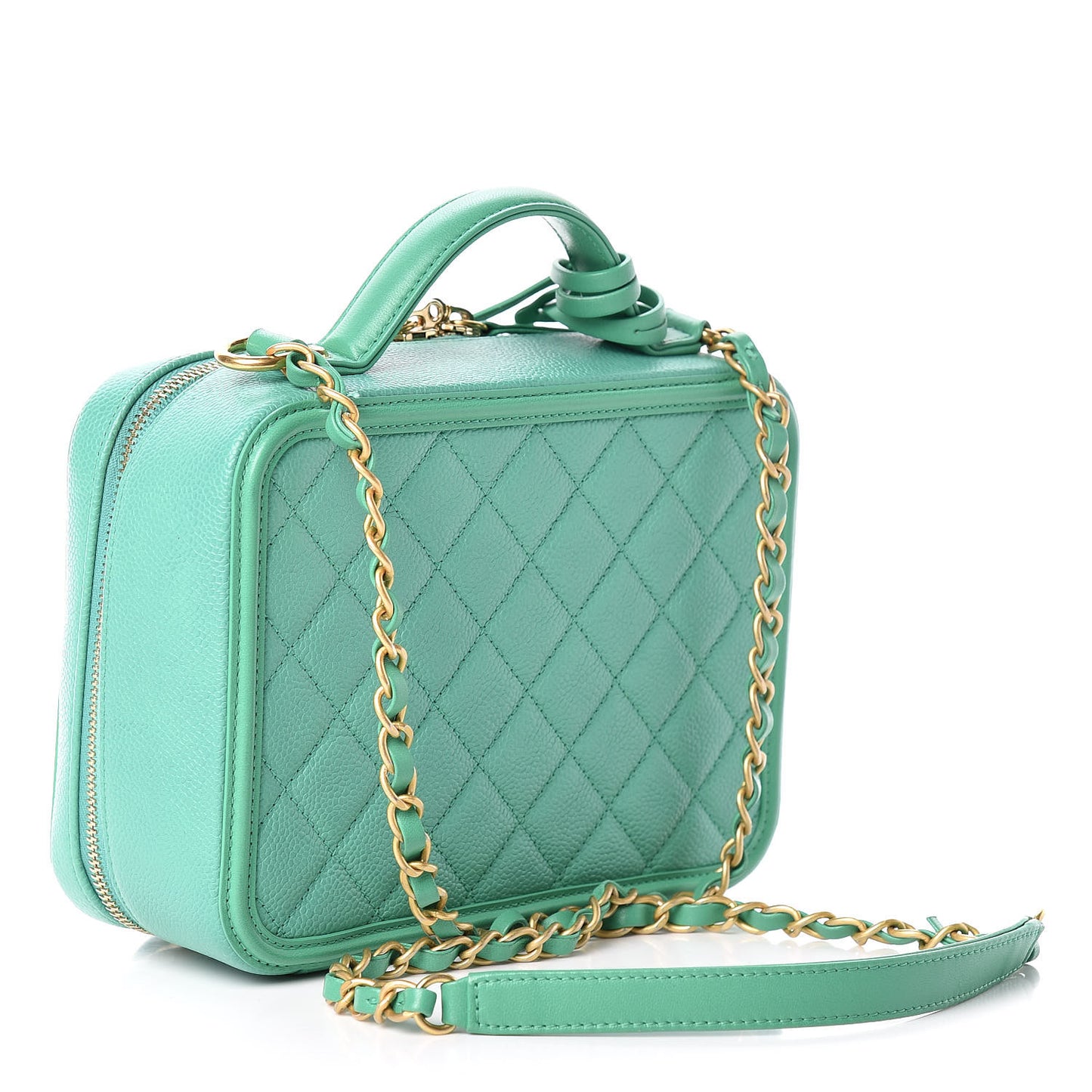 Caviar Quilted Medium CC Filigree Vanity Case Green