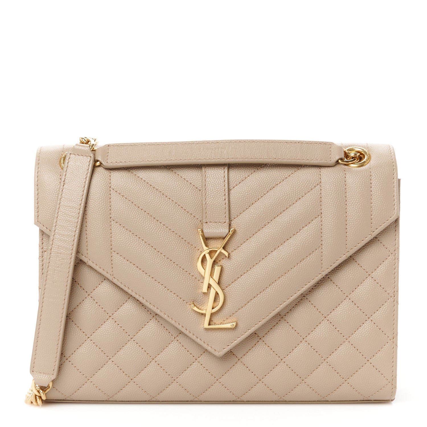 Saint Laurent Grain De Poudre Textured Mixed Matelasse Medium Triquilt Monogram Satchel Dark Beige 1 of 11