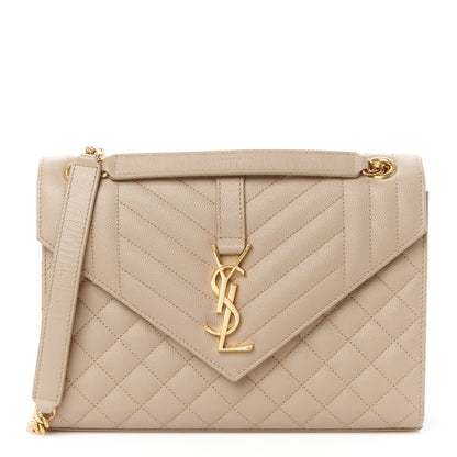 Saint Laurent Grain De Poudre Textured Mixed Matelasse Medium Triquilt Monogram Satchel Dark Beige 1 of 11