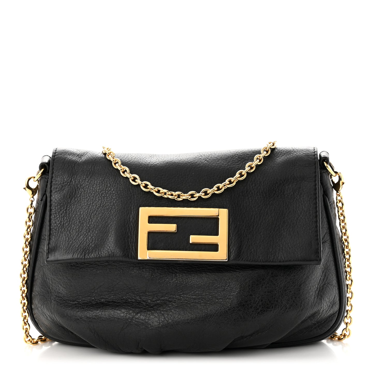 Vitello Flamingo Fendista Pouchette Crossbody Black