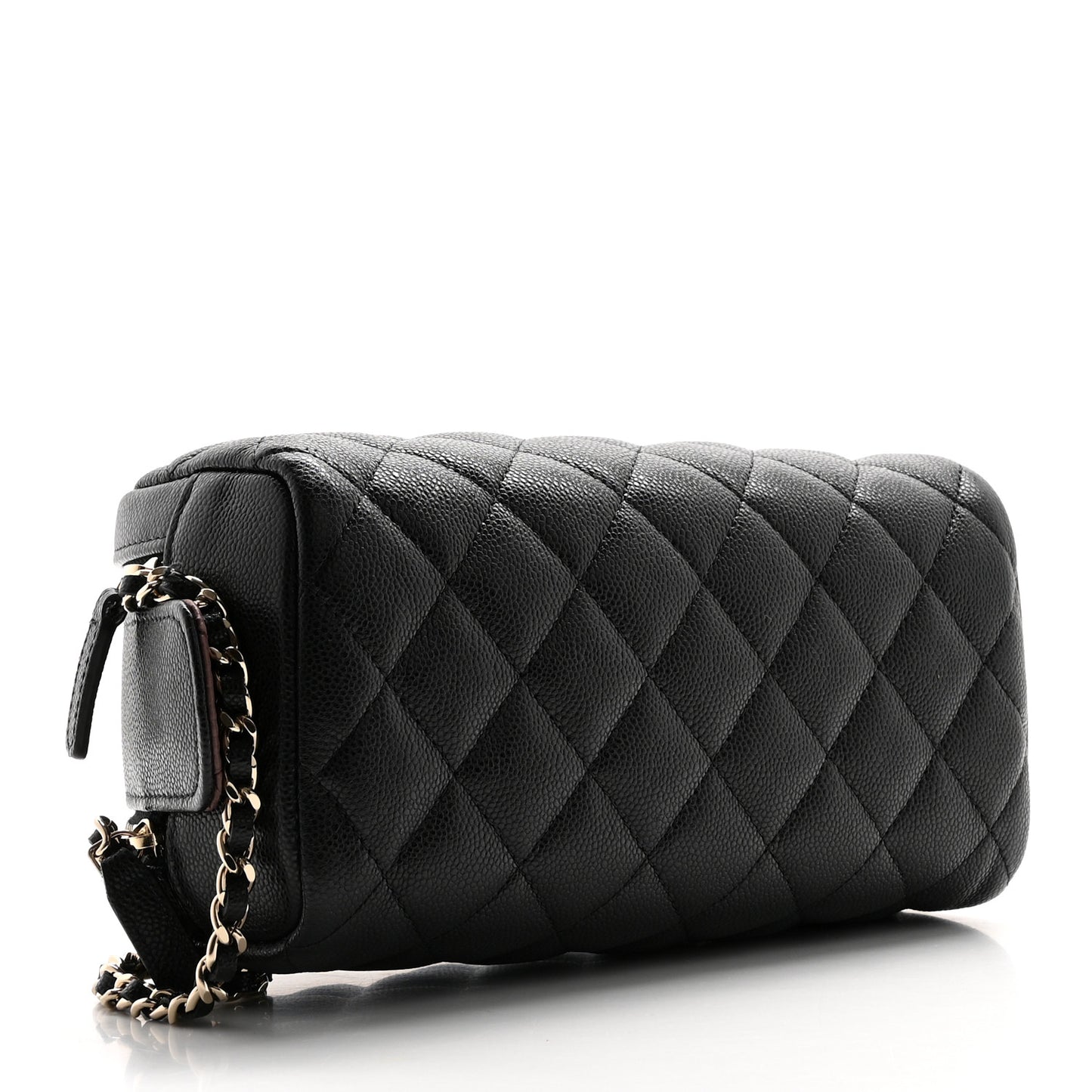 Caviar Quilted Double Zip Pouch Cosmetic Case Black