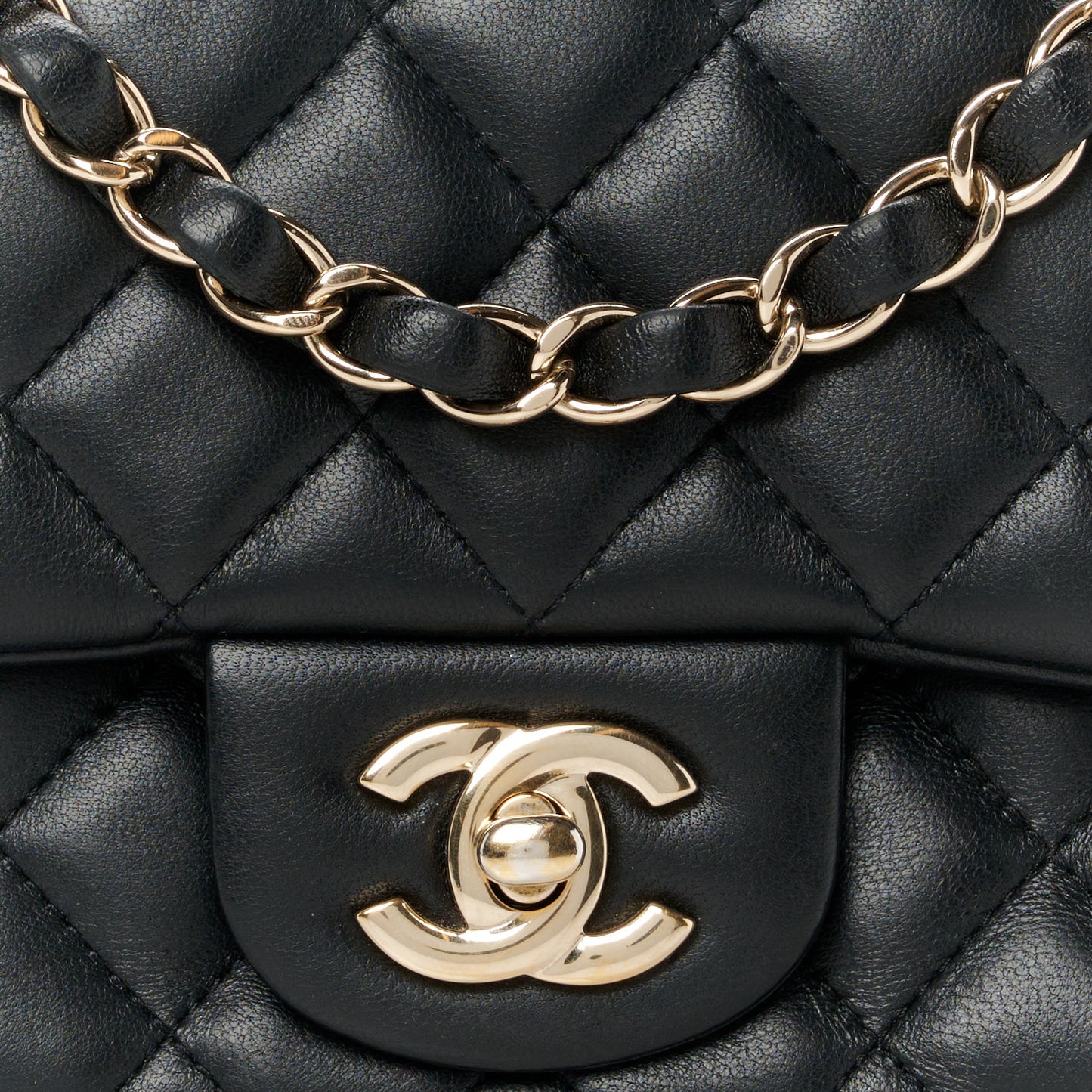 Lambskin Quilted Mini Square Flap Black