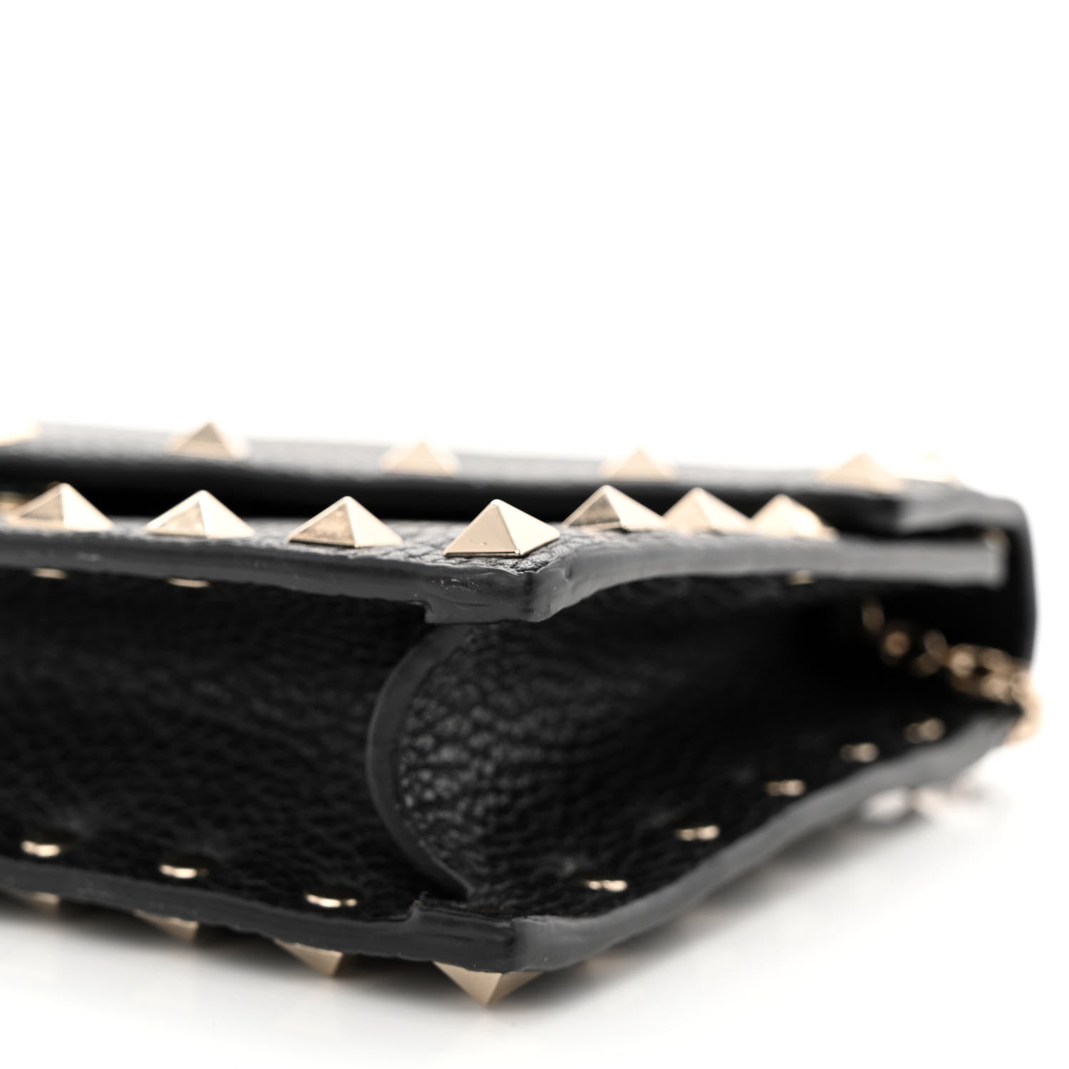 Valentino Garavani Pebbled Calfskin Rockstud Envelope Wallet on Chain Black 9 of 10