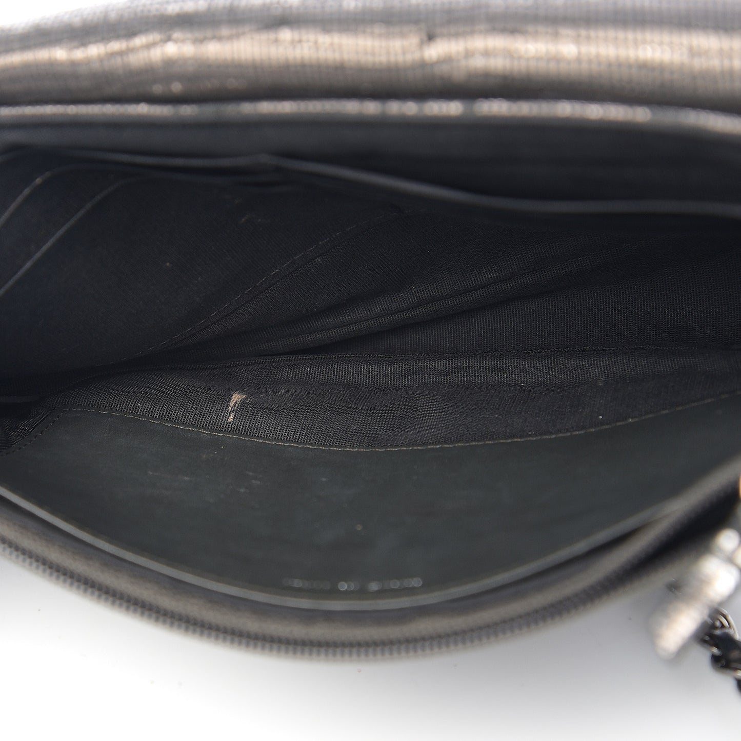Iridescent Stamped Calfskin Half Moon Wallet On Chain WOC Silver