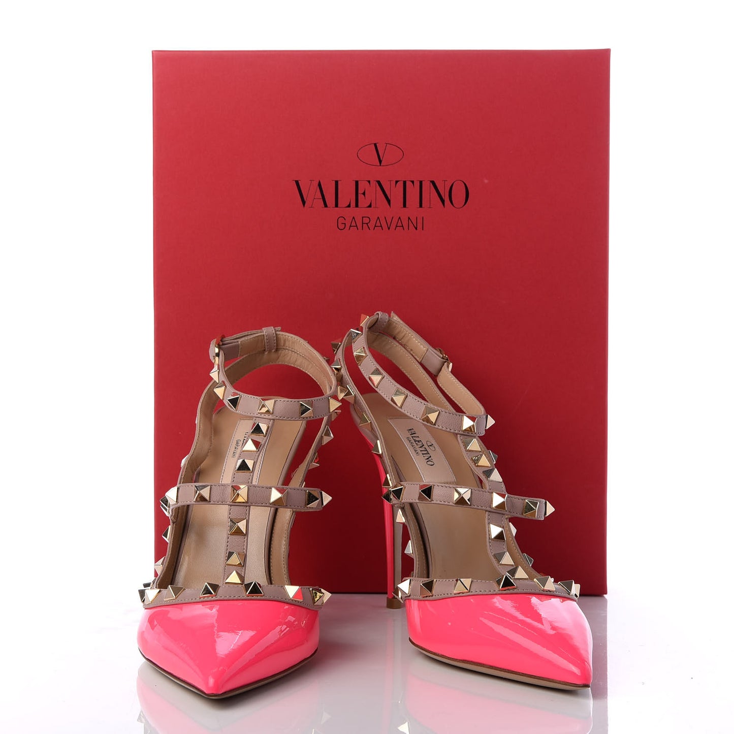 Patent Nappa Rockstud Ankle Strap 100mm Pumps 40 Fuxia Fluo Poudre