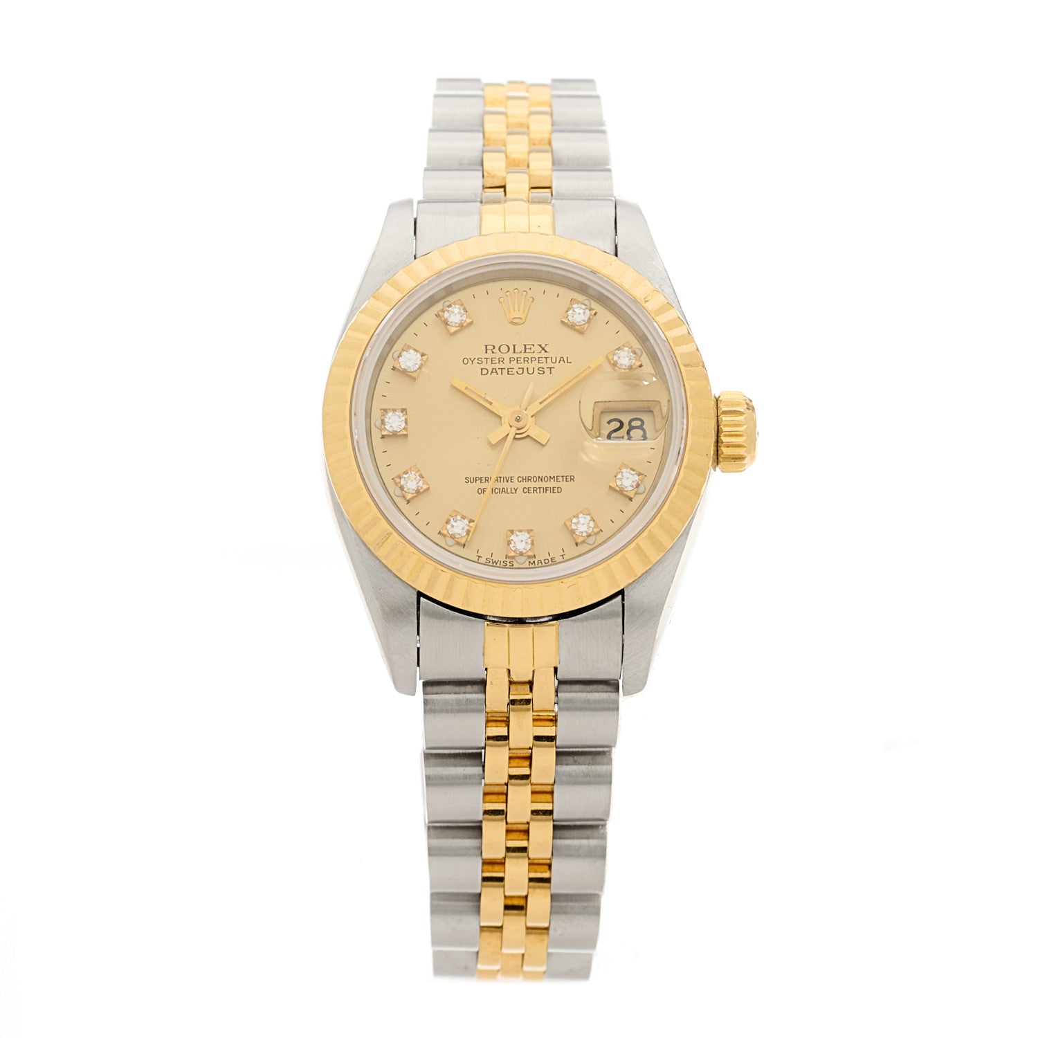 Rolex Stainless Steel 18K Yellow Gold Diamond 26mm Oyster Perpetual Datejust Watch Champagne 69173 1 of 4