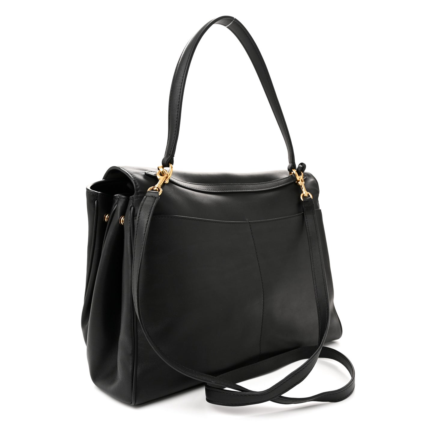 Natural Smooth Calfskin Medium Rodeo Top Handle Handbag Black