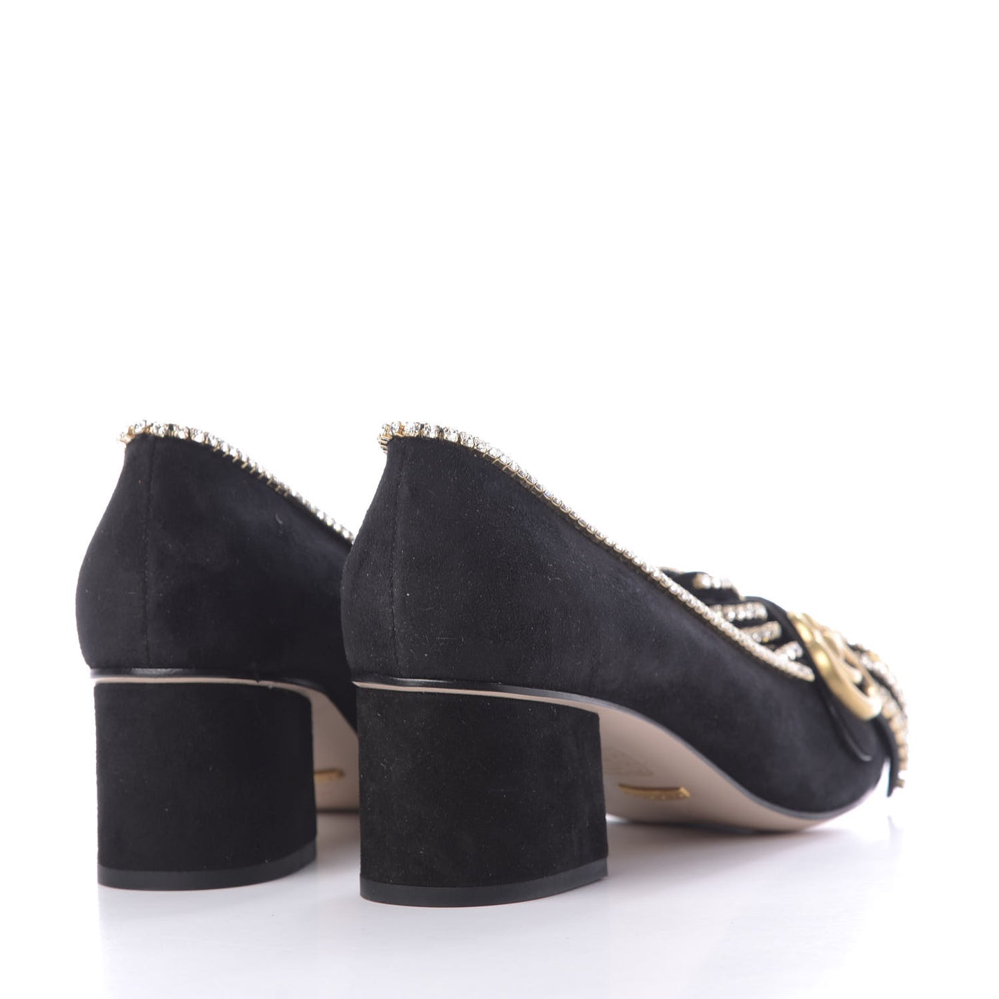 Kid Scamosciato Crystal GG Marmont Fringe 50mm Loafer Pumps 40.5 Black