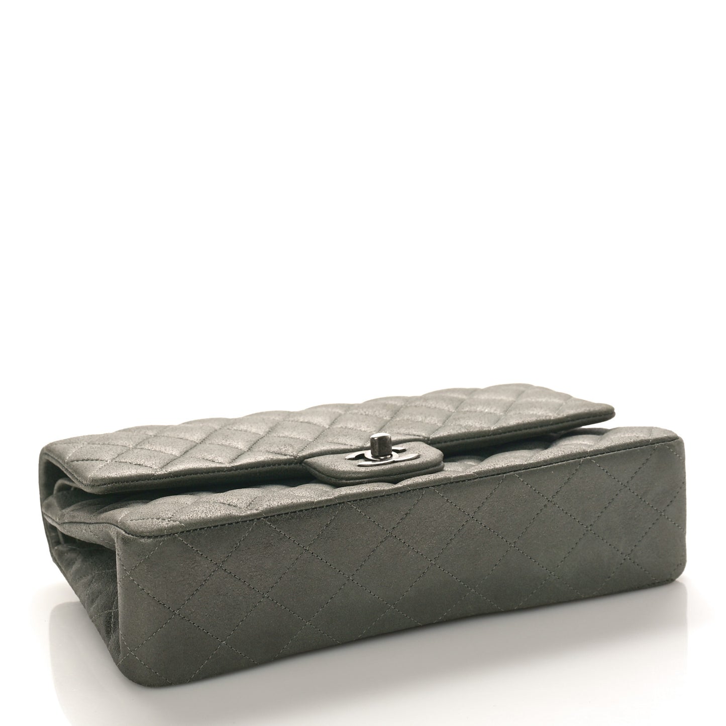 Iridescent Lambskin Quilted Medium Double Flap Charcoal Grey