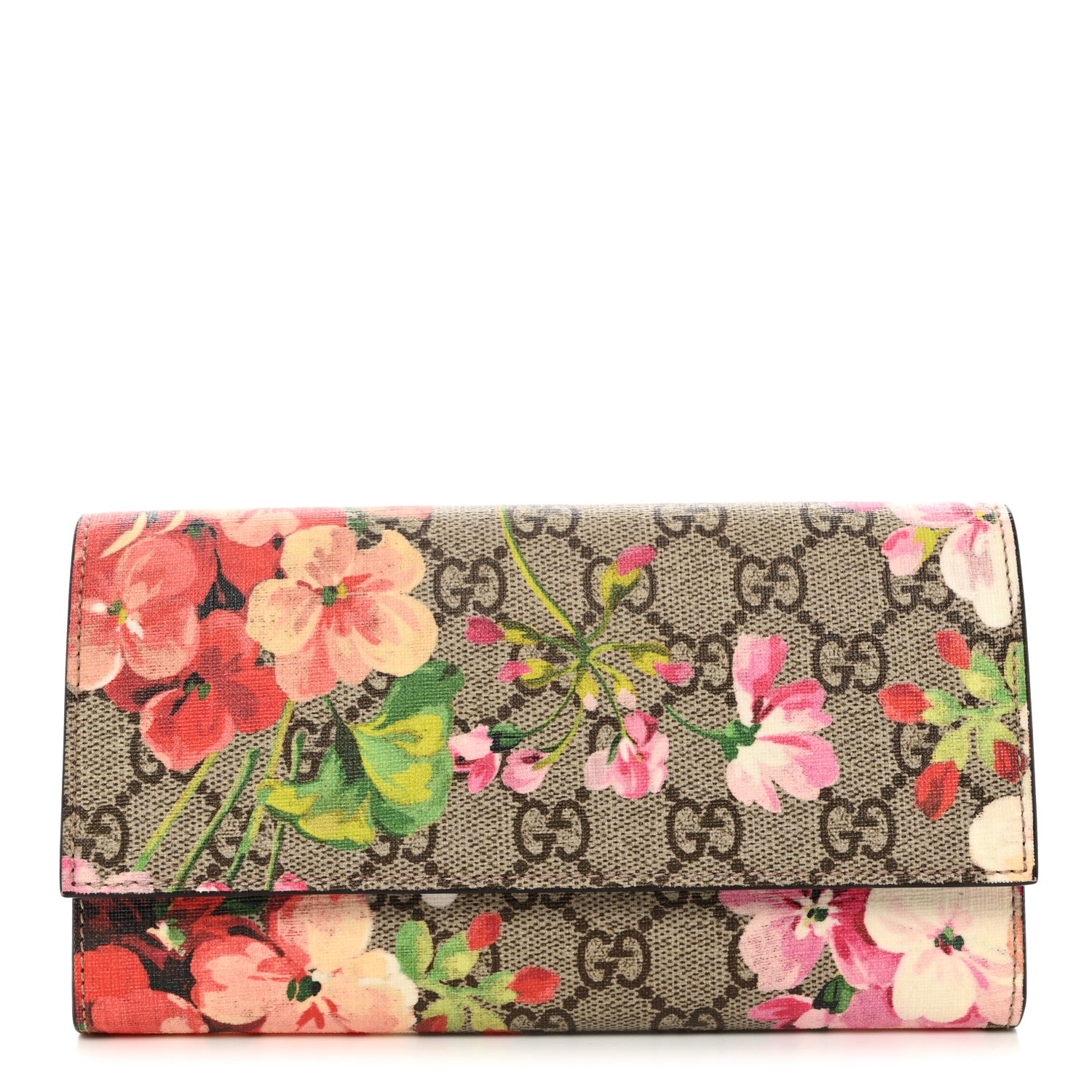 Gucci GG Supreme Monogram Blooms Continental Wallet Beige Multicolor Dry Rose 1 of 8